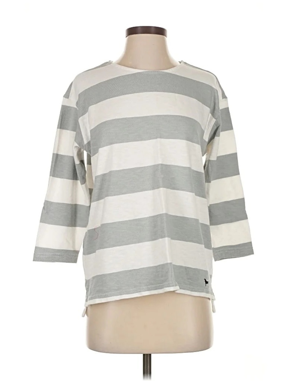 Black Dog Women’s Wide Neck Gray and White Striped 3/4 Sleeve Sailor Shirt Small